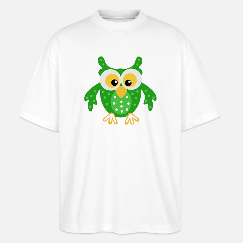 Grüne Eule mit Punkten - Stanley/Stella Oversized Unisex Bio T-Shirt Blaster 2.0 - Weiß