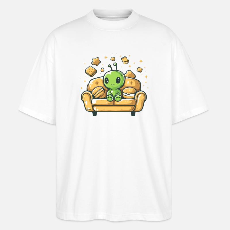 Kuscheliger Alien auf sonnigem Sofa - Stanley/Stella Oversized Unisex Bio T-Shirt Blaster 2.0 - Weiß