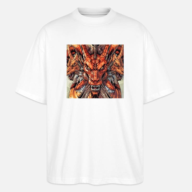 Dreiköpfige Drachen-Fireview - Stanley/Stella Oversized Unisex Bio T-Shirt Blaster 2.0 - Weiß