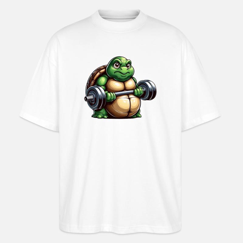 Entraînement avec haltères Grim Turtle - T-shirt bio Blaster 2.0 coupe oversize Stanley/Stella Unisexe - blanc