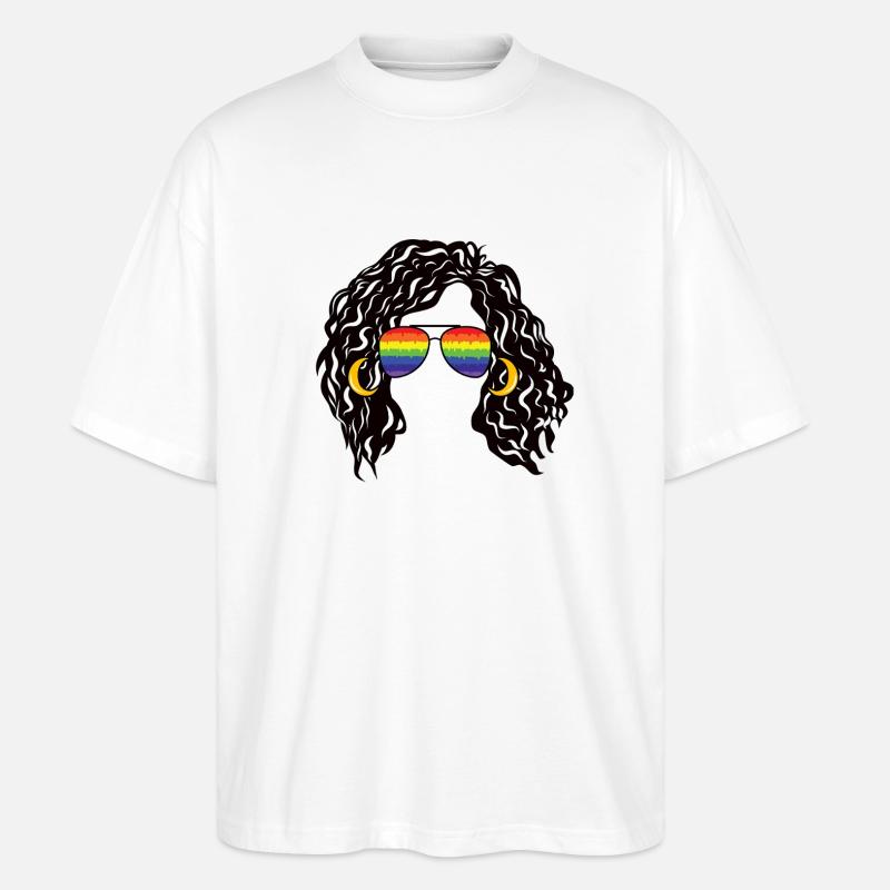 Regenbogenschattierungen Lockiges Afro-Mädchen-Haar Pride Retro - Stanley/Stella Oversized Unisex Bio T-Shirt Blaster 2.0 - Weiß
