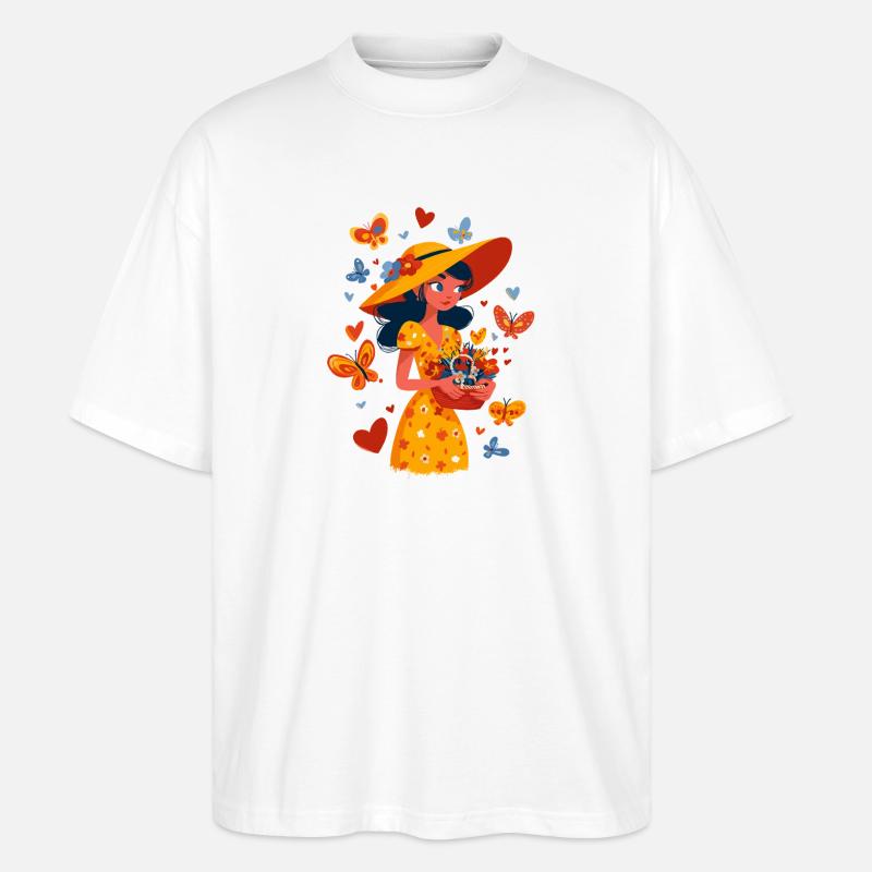 Frühlingsfee mit Blumenkorb - Stanley/Stella Oversized Unisex Bio T-Shirt Blaster 2.0 - Weiß