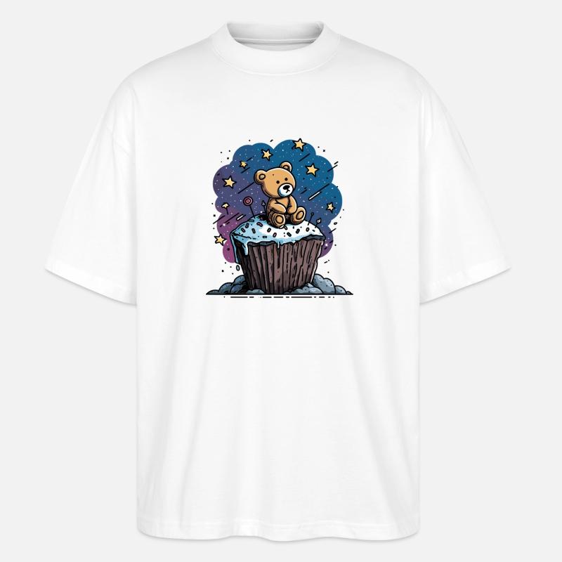 Cuddly bear on cupcake in space - Stanley/Stella Oversized Unisex Organic T-shirt Blaster 2.0 - white