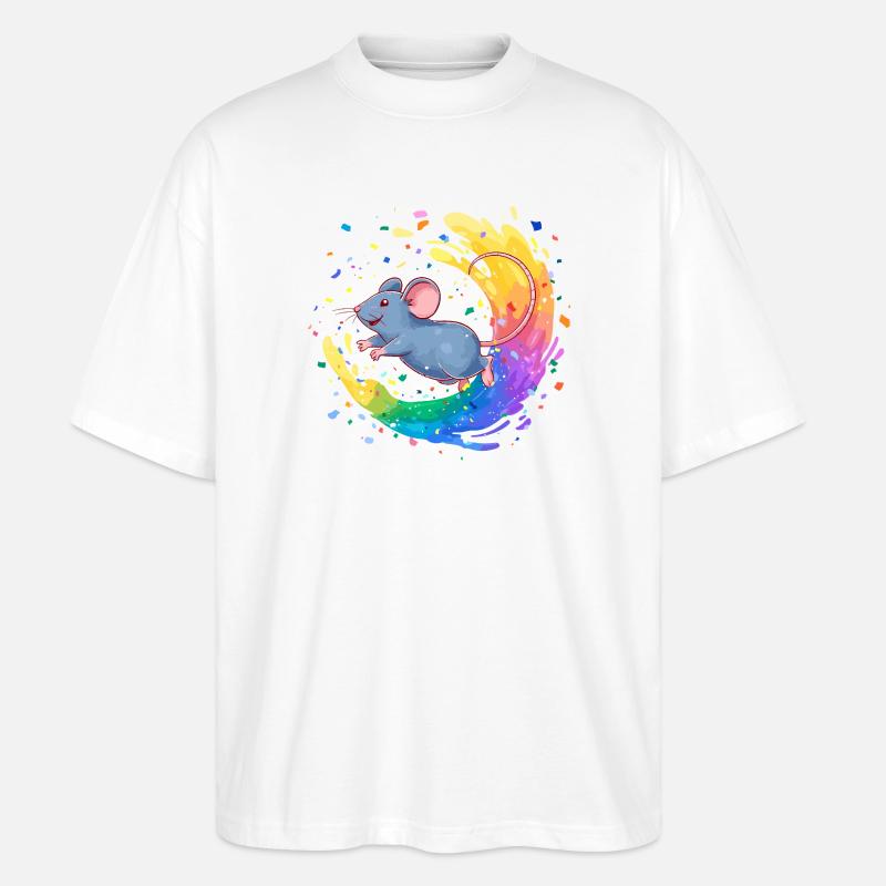 Bunte Maus im Farbwirbel - Stanley/Stella Oversized Unisex Bio T-Shirt Blaster 2.0 - Weiß