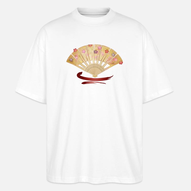 Eleganter Fächer mit Kirschblüten und Rotakzent - Stanley/Stella Oversized Unisex Bio T-Shirt Blaster 2.0 - Weiß