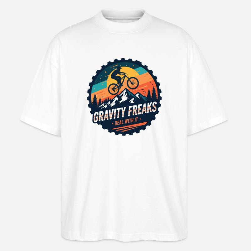 Gravity Freaks MTB Sunset Abzeichen - Stanley/Stella Oversized Unisex Bio T-Shirt Blaster 2.0 - Weiß