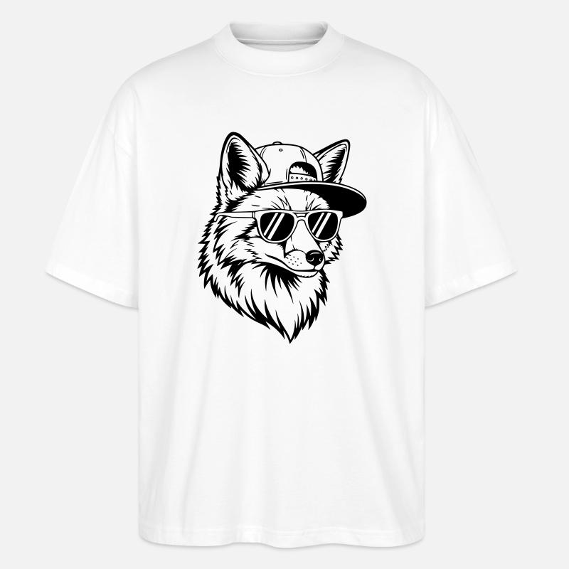 Cool fox with cap and sunglasses - Stanley/Stella Oversized Unisex Organic T-shirt Blaster 2.0 - white