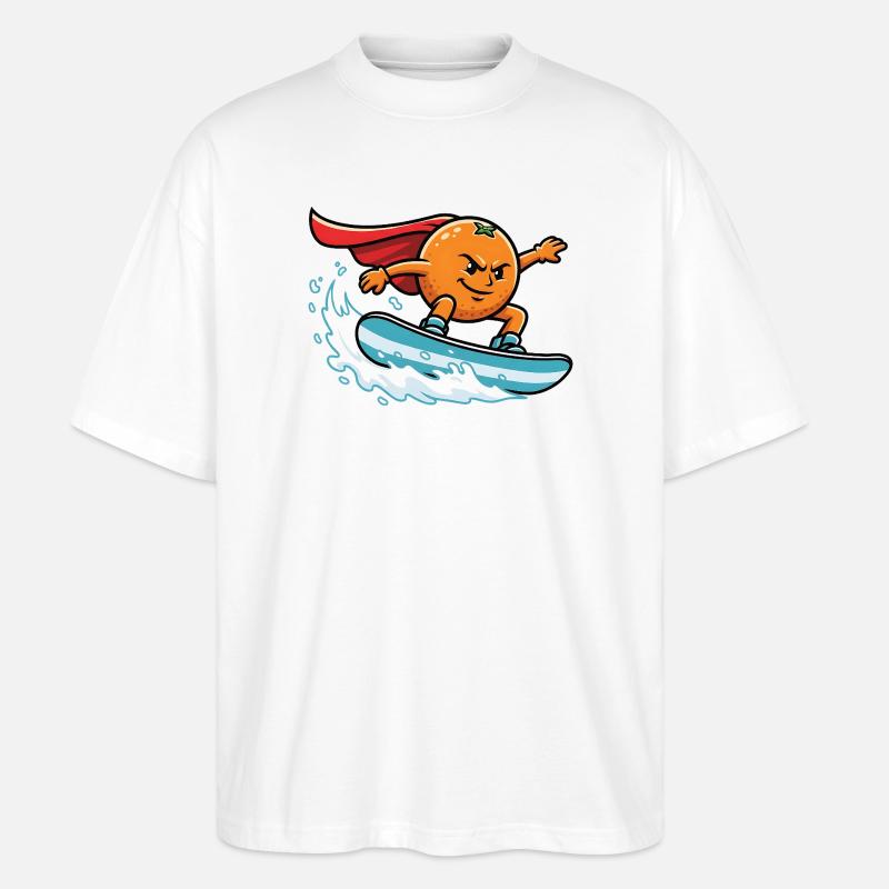 Superheld Orange Surfend Auf Welle - Stanley/Stella Oversized Unisex Bio T-Shirt Blaster 2.0 - Weiß