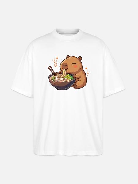 Capybara with noodles ramen kawaii capybara - Stanley/Stella Oversized Unisex Organic T-shirt Blaster 2.0 - white