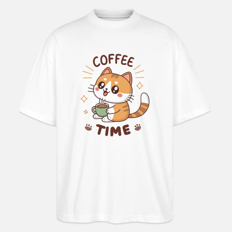 Süßer Kaffee-Latte-Kater - Stanley/Stella Oversized Unisex Bio T-Shirt Blaster 2.0 - Weiß