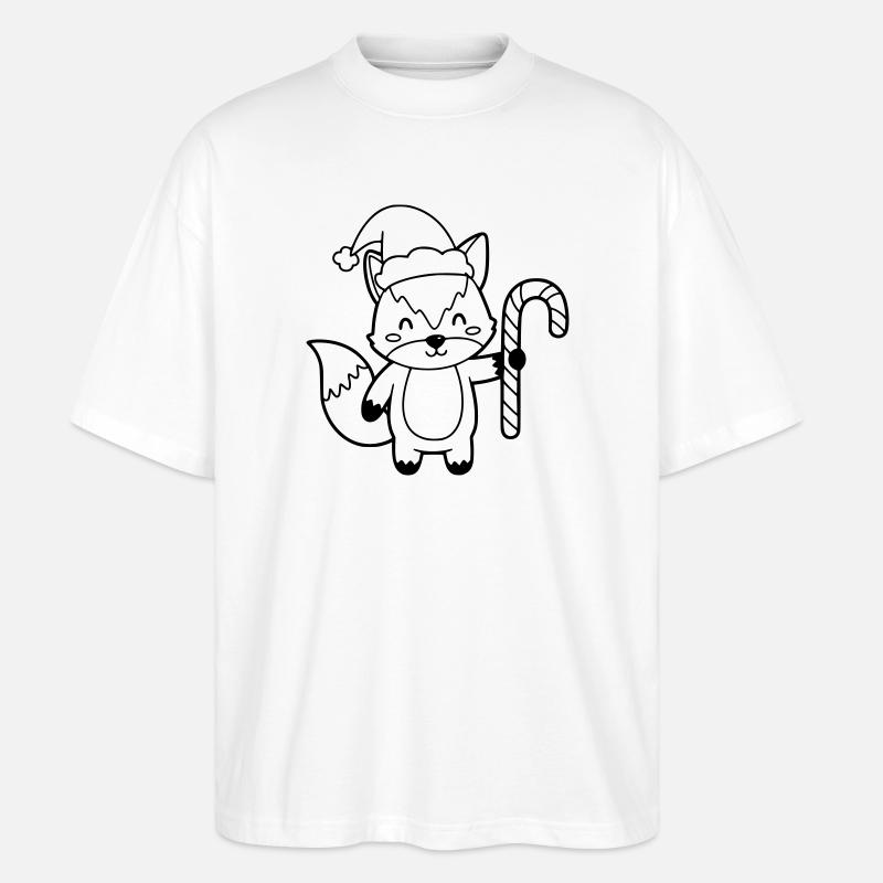 Christmas Fox with Candy Cane Illustration - Stanley/Stella Oversized Unisex Organic T-shirt Blaster 2.0 - white