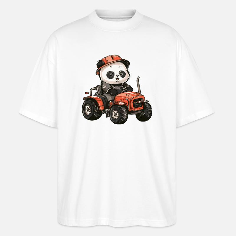 Panda Traktor Farmer - Stanley/Stella Oversized Unisex Bio T-Shirt Blaster 2.0 - Weiß