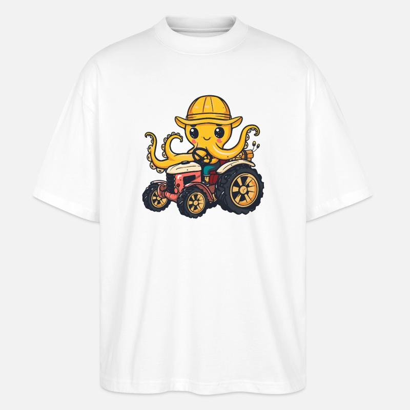 Oktopus Traktor Farmer - Stanley/Stella Oversized Unisex Bio T-Shirt Blaster 2.0 - Weiß