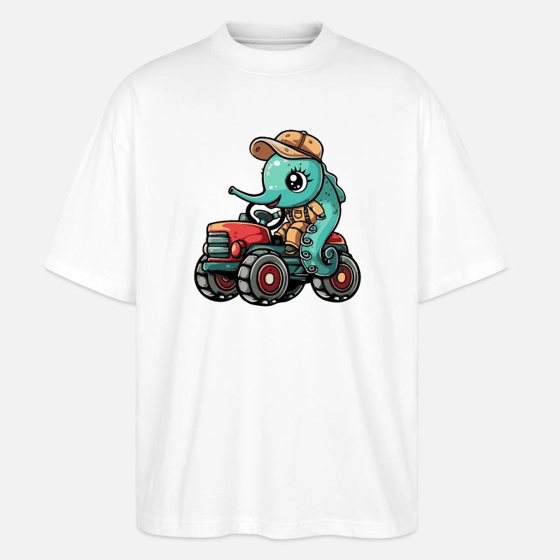 Seepferd Traktor Farmer - Stanley/Stella Oversized Unisex Bio T-Shirt Blaster 2.0 - Weiß