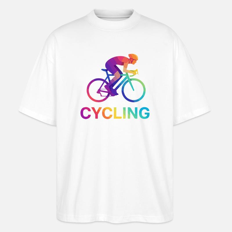 Lebendiges Regenbogen-Radfahrerdesign - Stanley/Stella Oversized Unisex Bio T-Shirt Blaster 2.0 - Weiß