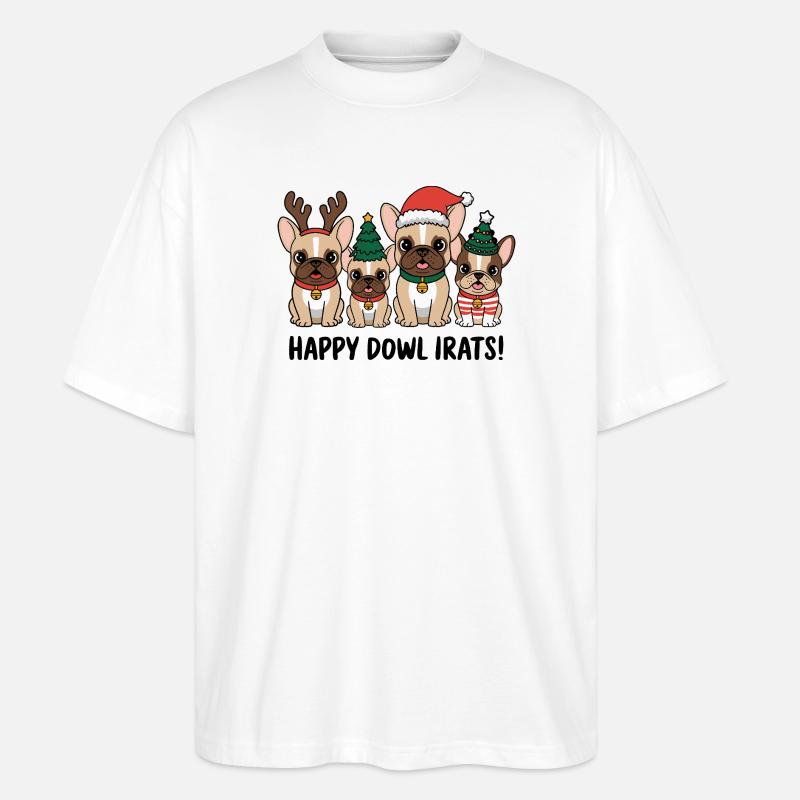 Joyeuse Dowl Irats Drôles Bouledogues Français - T-shirt bio Blaster 2.0 coupe oversize Stanley/Stella Unisexe - blanc