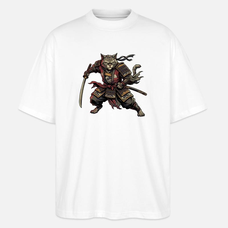 Katzen-Samurai Krieger - Stanley/Stella Oversized Unisex Bio T-Shirt Blaster 2.0 - Weiß