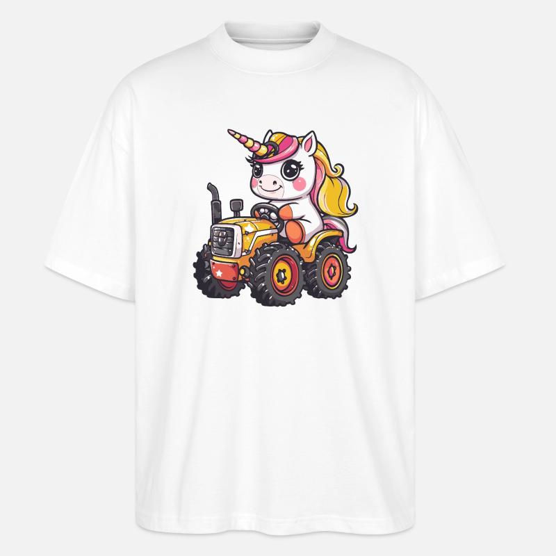 Einhorn Traktor Farmer - Stanley/Stella Oversized Unisex Bio T-Shirt Blaster 2.0 - Weiß