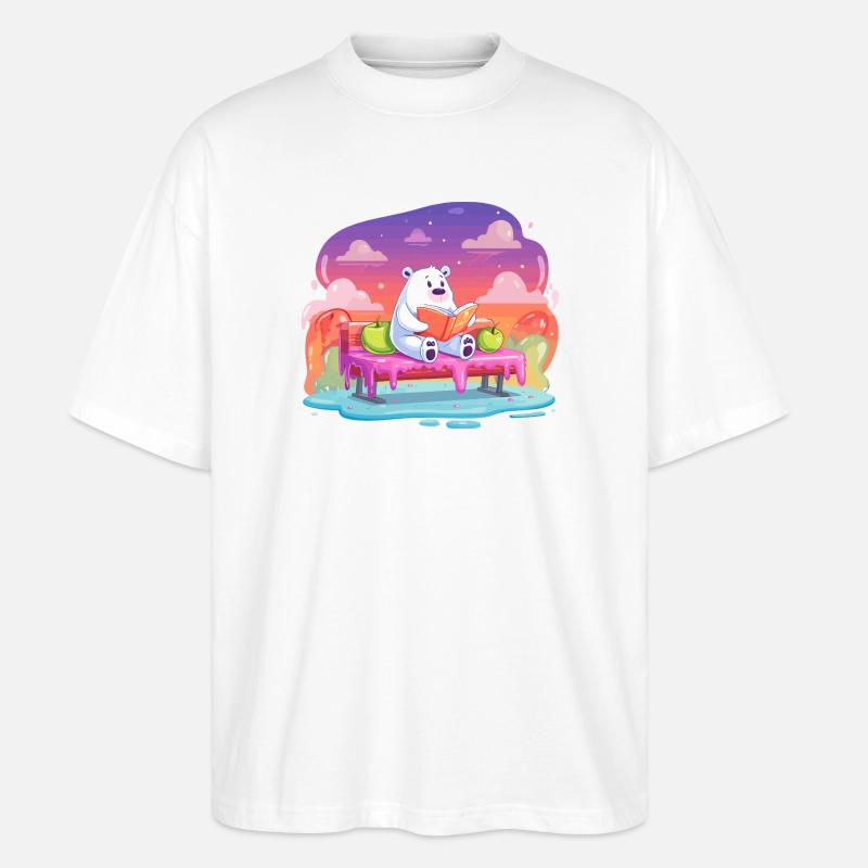 Lesender Eisbär im Farbtraum - Stanley/Stella Oversized Unisex Bio T-Shirt Blaster 2.0 - Weiß
