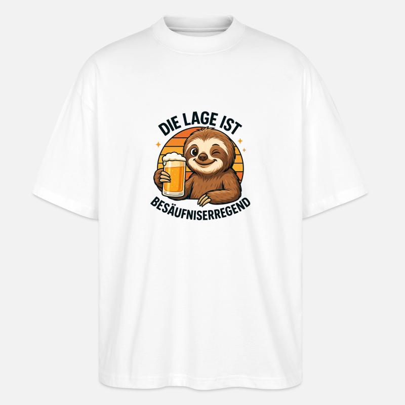 Sloth mit Bier: Besäufniserregende Lage Faultier - Stanley/Stella Oversized Unisex Bio T-Shirt Blaster 2.0 - Weiß