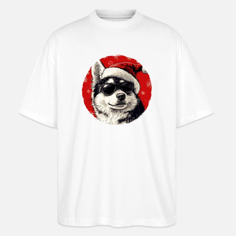 Husky Santa mit Sonnenbrille - Stanley/Stella Oversized Unisex Bio T-Shirt Blaster 2.0 - Weiß