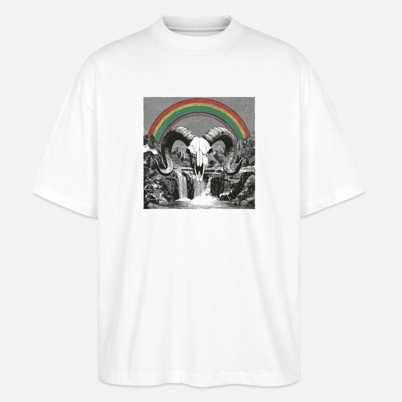 Regenbogenbogen über Nacht-Silhouetten - Stanley/Stella Oversized Unisex Bio T-Shirt Blaster 2.0 - Weiß