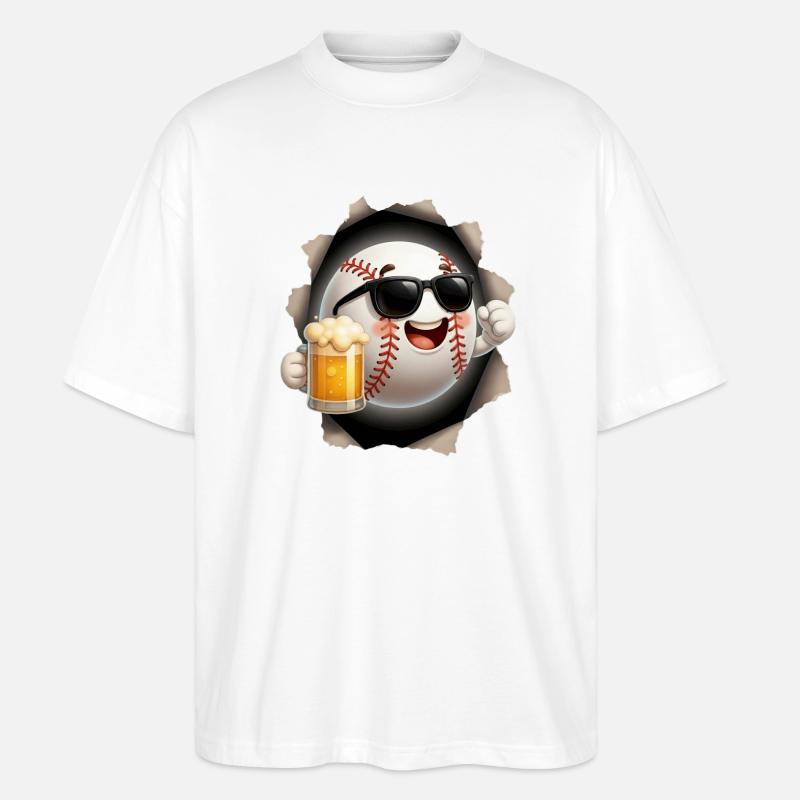 Baseball Spaß-Maske mit Bierglas - Stanley/Stella Oversized Unisex Bio T-Shirt Blaster 2.0 - Weiß