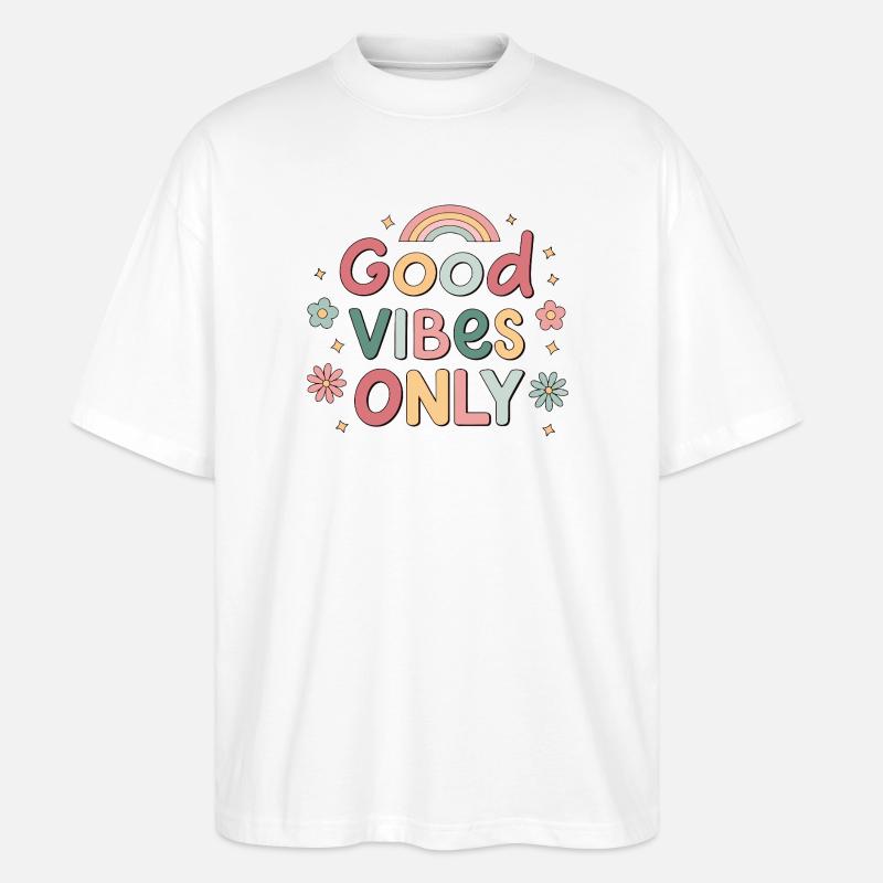 Gute Vibes, Pastellregenbogen - Stanley/Stella Oversized Unisex Bio T-Shirt Blaster 2.0 - Weiß