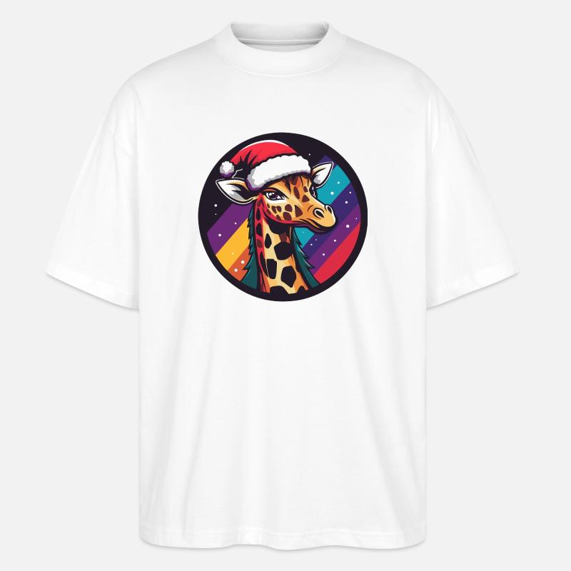 Giraffe im Santa Regenbogen - Stanley/Stella Oversized Unisex Bio T-Shirt Blaster 2.0 - Weiß