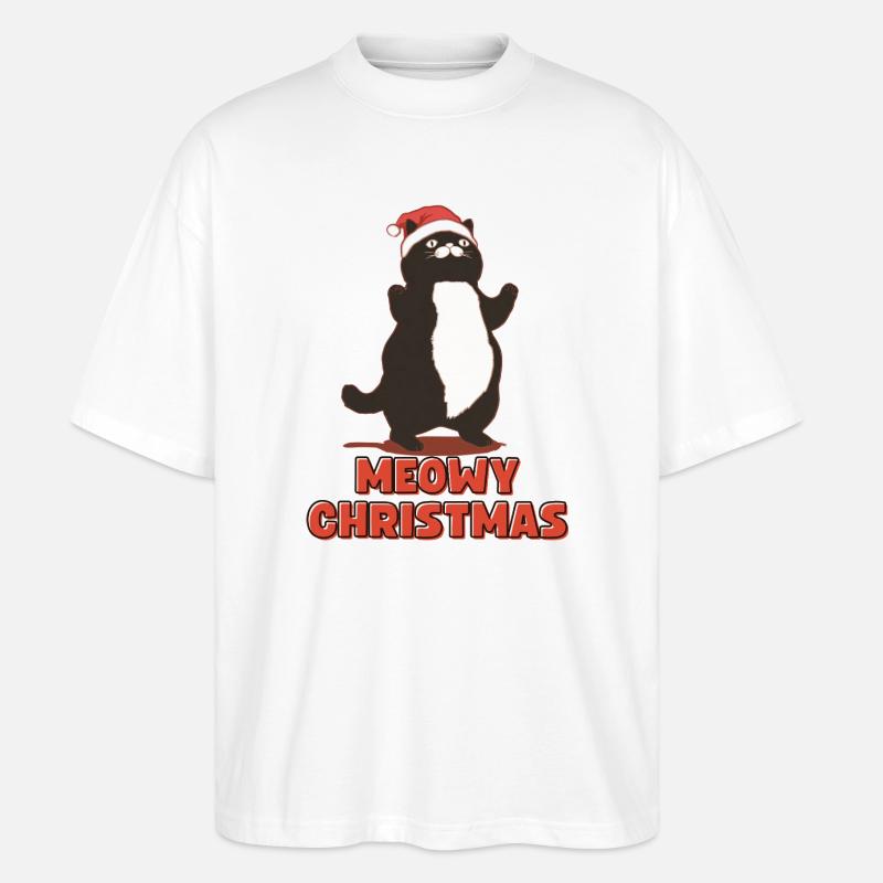 Meowy Christmas – Dicke Weihnachtskatze - Stanley/Stella Oversized Unisex Bio T-Shirt Blaster 2.0 - Weiß