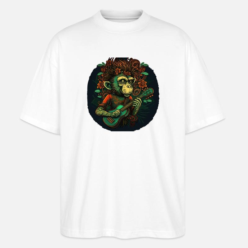 Singe avec guitare dans la jungle - T-shirt bio Blaster 2.0 coupe oversize Stanley/Stella Unisexe - blanc