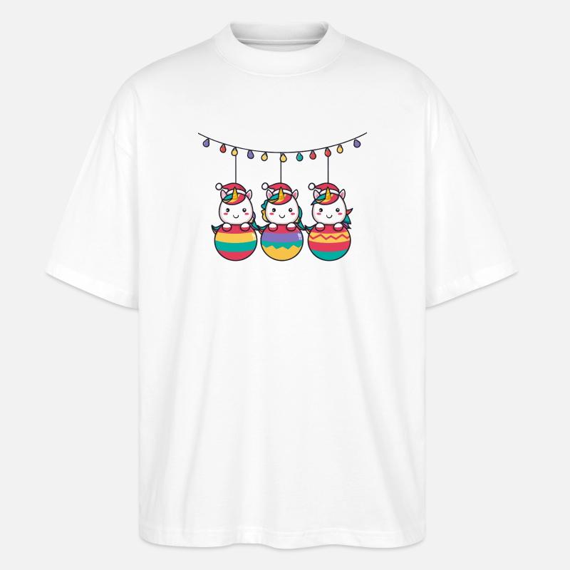 Drei Regenbogen-Einhörner Weihnachten - Stanley/Stella Oversized Unisex Bio T-Shirt Blaster 2.0 - Weiß