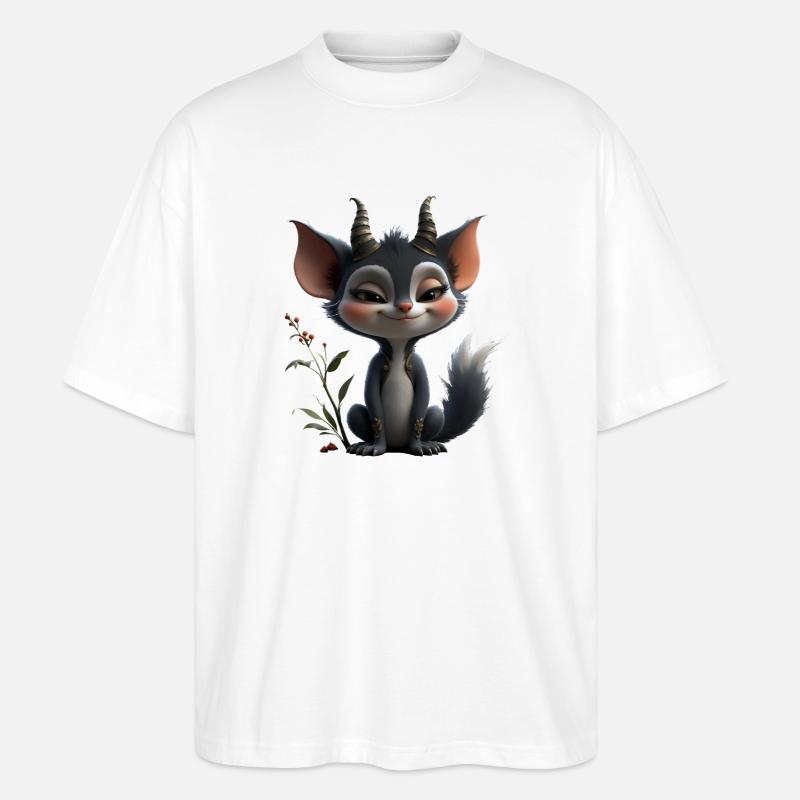Waldgoblin-Katze mit Hörnern - Stanley/Stella Oversized Unisex Bio T-Shirt Blaster 2.0 - Weiß