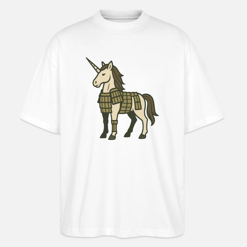 Samurai-Rüstung Einhorn-Krieger-Fantasy-Design - Stanley/Stella Oversized Unisex Bio T-Shirt Blaster 2.0 - Weiß
