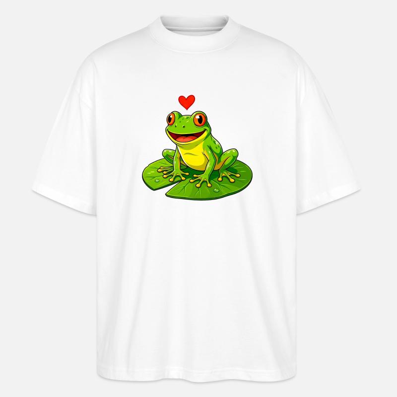 Frosch mit Herz auf Seerose. - Stanley/Stella Oversized Unisex Bio T-Shirt Blaster 2.0 - Weiß