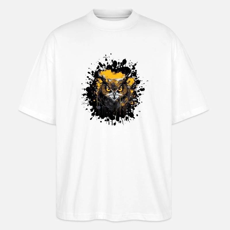 Éclaboussure de chouette Noctambule - T-shirt bio Blaster 2.0 coupe oversize Stanley/Stella Unisexe - blanc