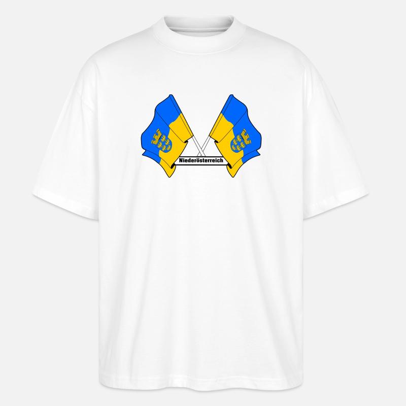 Drapeau de Basse-Autriche avec texte - T-shirt bio Blaster 2.0 coupe oversize Stanley/Stella Unisexe - blanc
