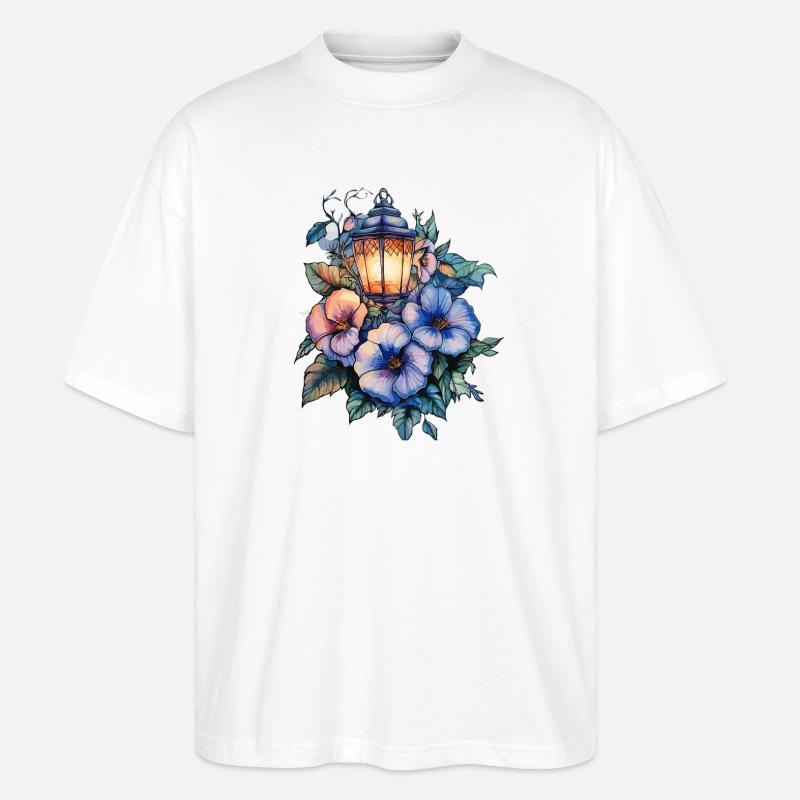 Laternenlicht und Blütenbouquet - Stanley/Stella Oversized Unisex Bio T-Shirt Blaster 2.0 - Weiß