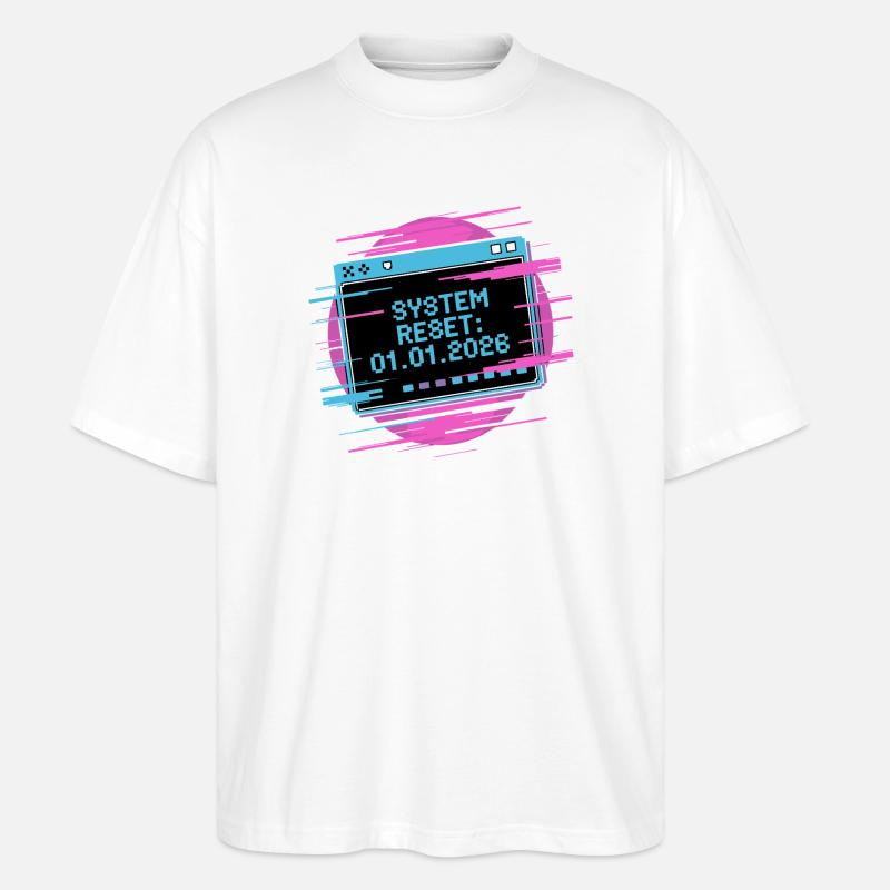 Réinitialisation du système néon 01-01-2026 - T-shirt bio Blaster 2.0 coupe oversize Stanley/Stella Unisexe - blanc