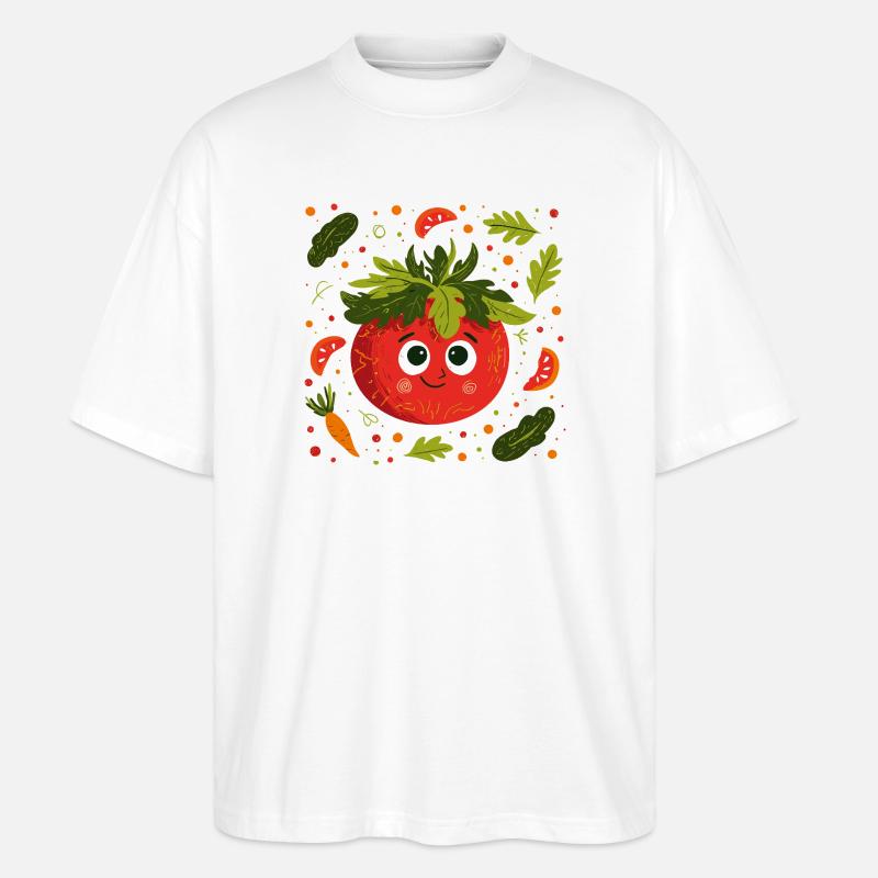 Tomate joyeuse avec une couronne d’herbes - T-shirt bio Blaster 2.0 coupe oversize Stanley/Stella Unisexe - blanc
