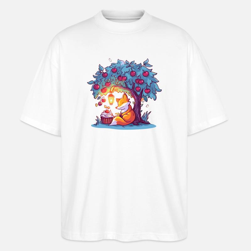 Cherry tree fox at lantern - Stanley/Stella Oversized Unisex Organic T-shirt Blaster 2.0 - white