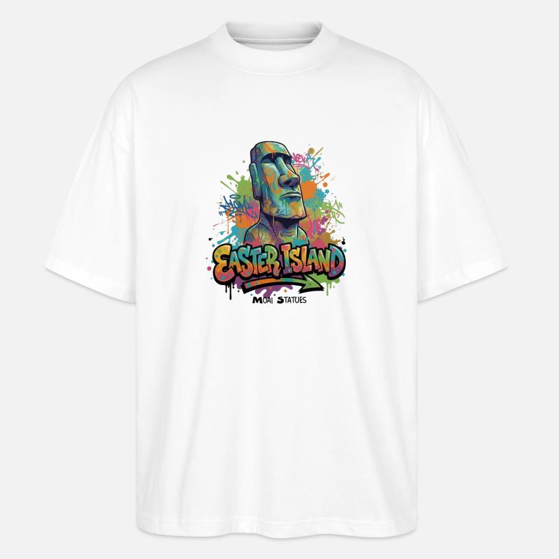 Moai – Hüter der Osterinsel - Vibrant Graffiti  - Stanley/Stella Oversized Unisex Bio T-Shirt Blaster 2.0 - Weiß