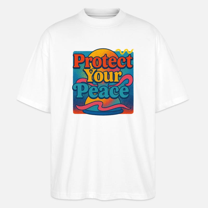 Protect Your Peace Retro Sunset - Stanley/Stella Oversized Unisex Bio T-Shirt Blaster 2.0 - Weiß