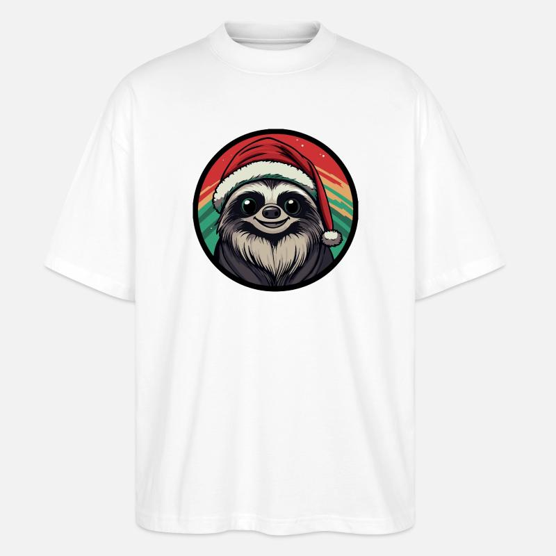 Weihnachts-Sloth im Santa-Hut - Stanley/Stella Oversized Unisex Bio T-Shirt Blaster 2.0 - Weiß