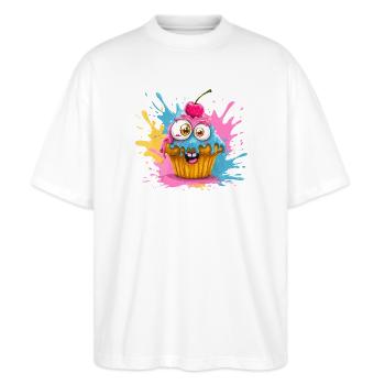 Colorful cupcake with googly eyes - Stanley/Stella Oversized Unisex Organic T-shirt Blaster 2.0 - white - Front - Alina (178cm) & Michal (187cm)