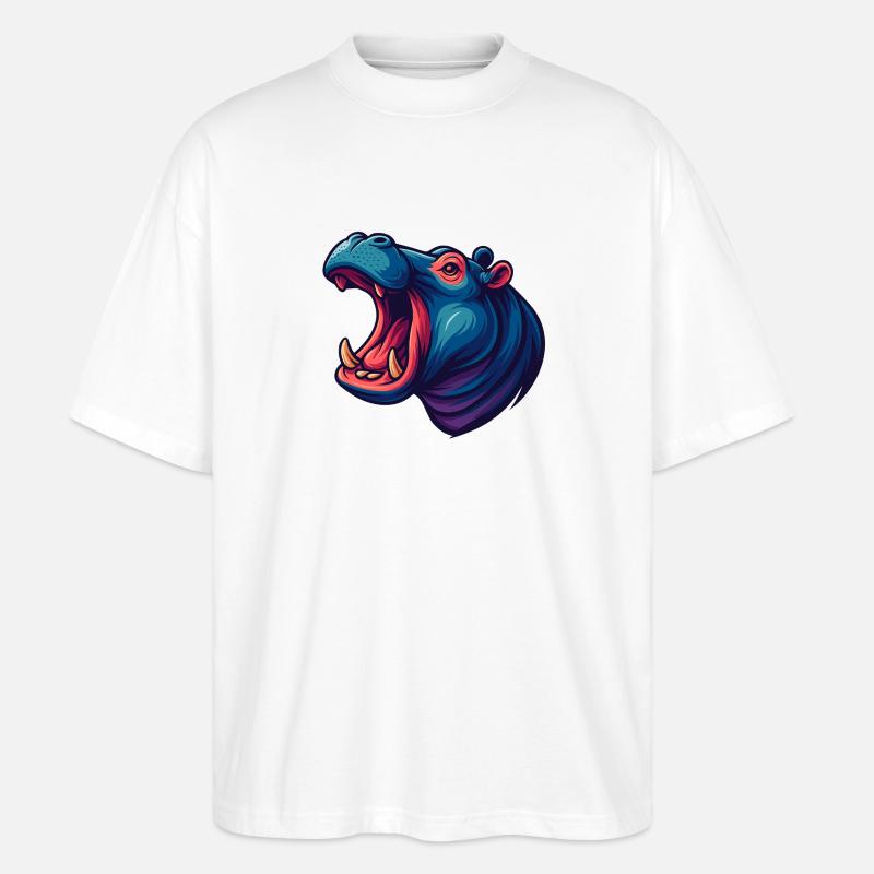 Neon hippo with an open muzzle - Stanley/Stella Oversized Unisex Organic T-shirt Blaster 2.0 - white