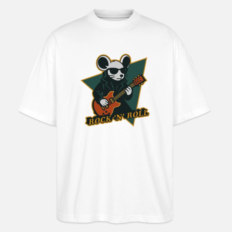 Maus mit Gitarre Cooles Cartoon - Stanley/Stella Oversized Unisex Bio T-Shirt Blaster 2.0 - Weiß