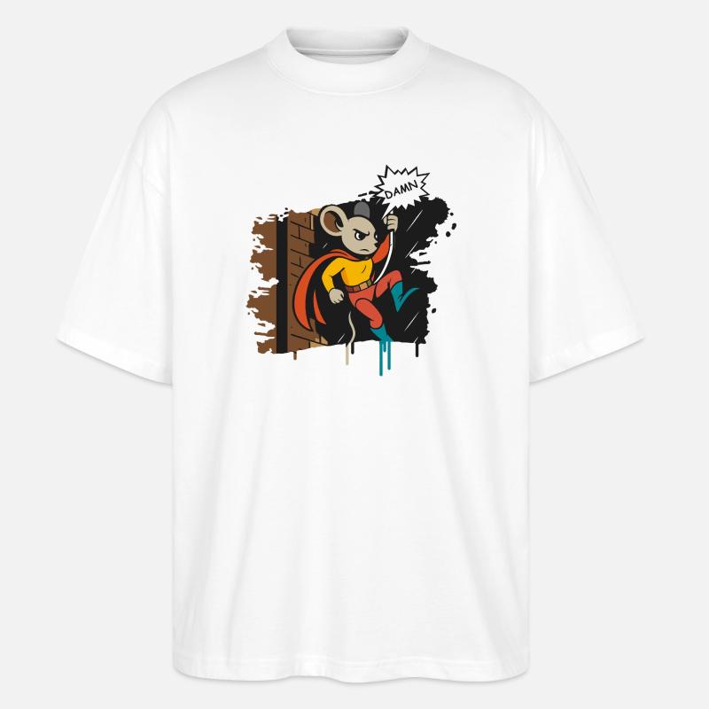 Superhelden Maus am Seil Comic Cartoon - Stanley/Stella Oversized Unisex Bio T-Shirt Blaster 2.0 - Weiß