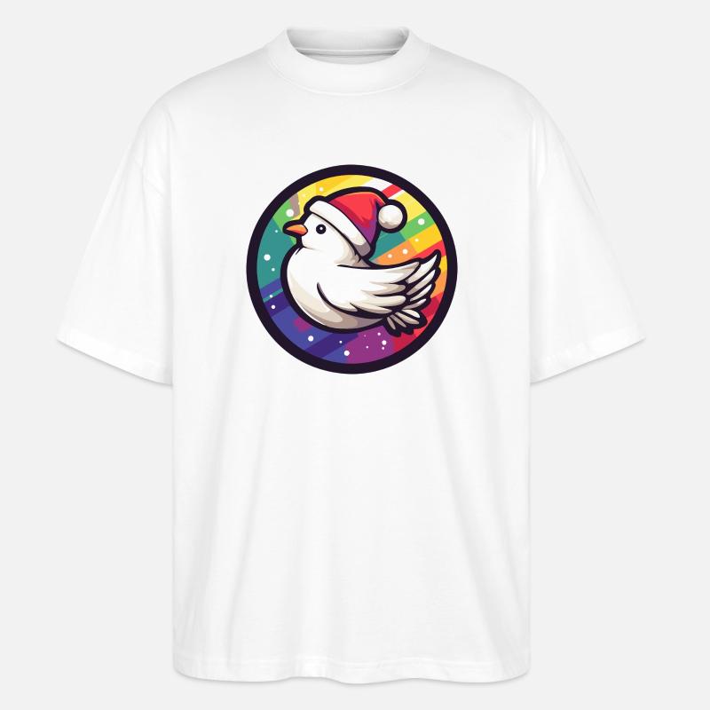 Weihnachtsvogel im Regenbogenring - Stanley/Stella Oversized Unisex Bio T-Shirt Blaster 2.0 - Weiß