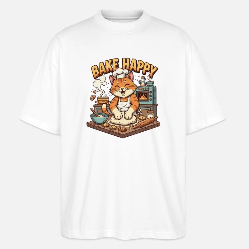 Backfreude Katze Bäckt Cookies - Stanley/Stella Oversized Unisex Bio T-Shirt Blaster 2.0 - Weiß